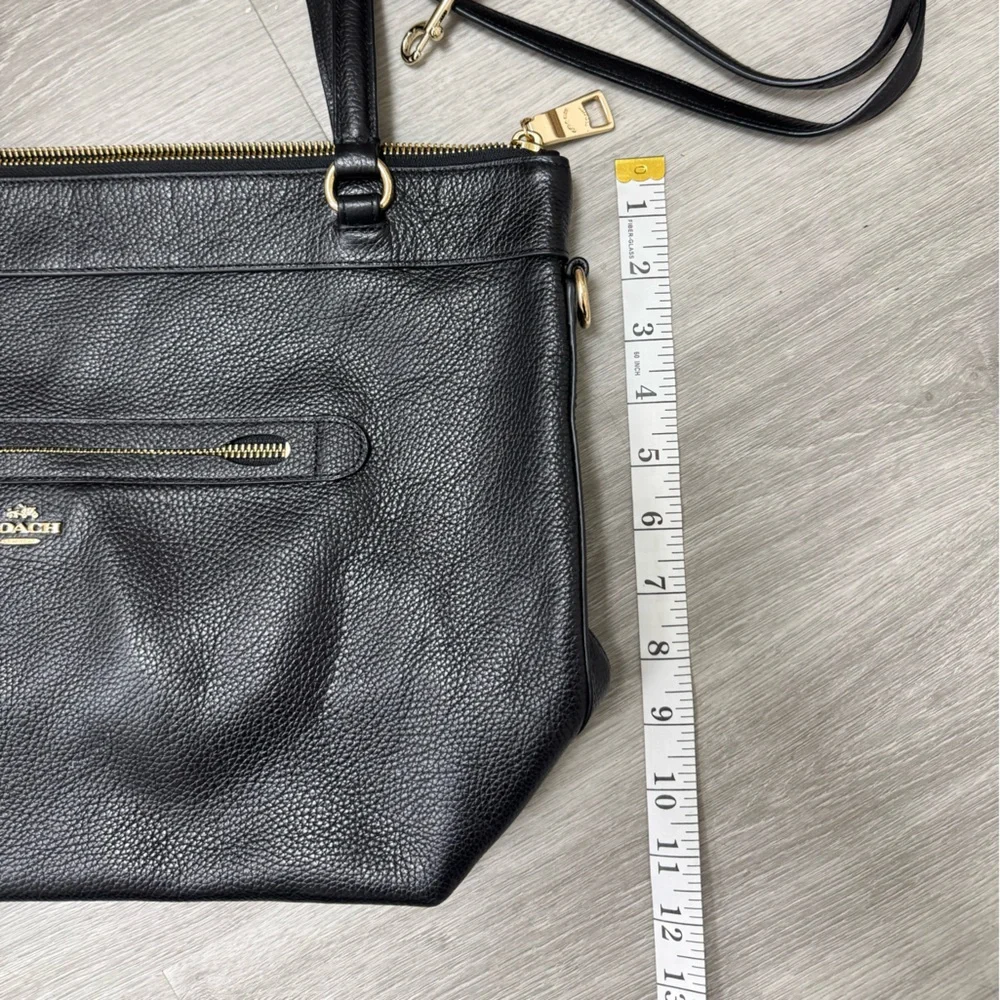 Coach Black Leather Tote with Gold Accents